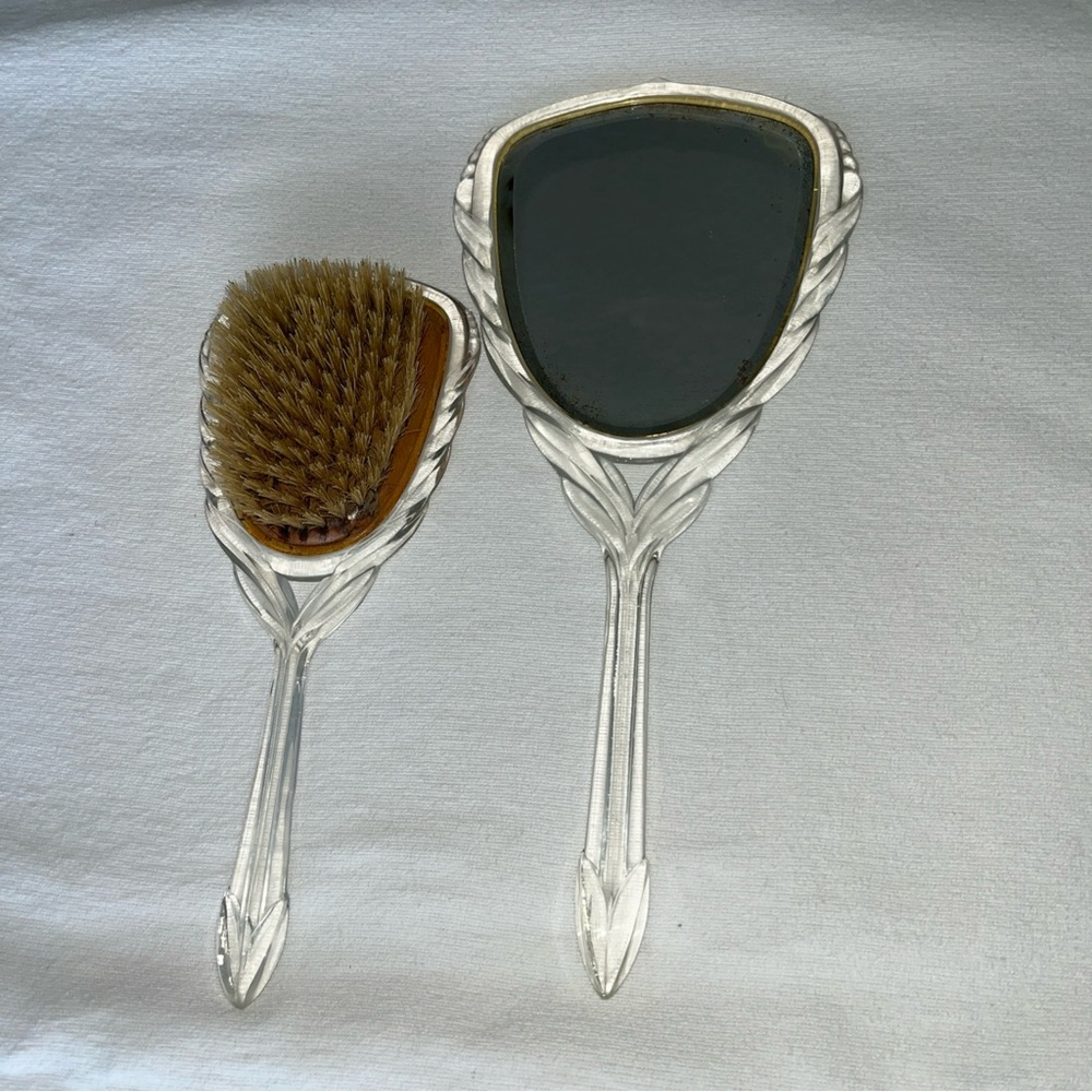 Vintage art deco acrylic/lucite vanity hairbrush & mirror set